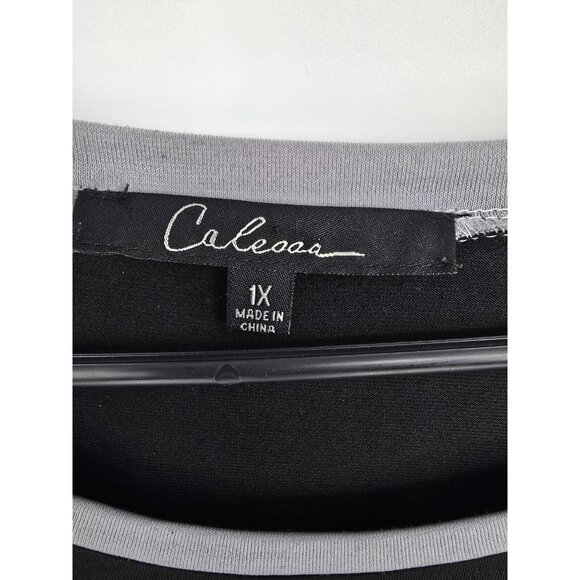 Caleesa Size 1X Womens Tunic Top Black Knit Long Sleeve Blouse - Picture 3 of 5